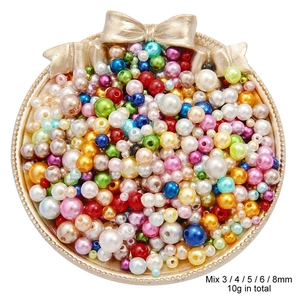 Colorful mixed 3-8mm ABS imitation pearl beads for DIY crafts in a golden vintage tray