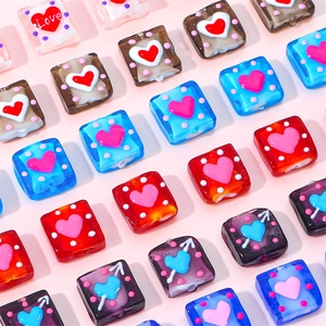Handgemalte Herz Lampwork Glas Quadratische Perlen DIY Schmuckherstellung Armband Halskette Lose Perlen Punkte Liebe Muster