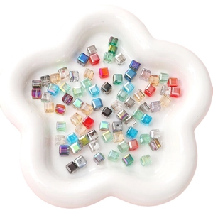 Colorful 8x8mm square glass beads with rainbow AB coating for DIY jewelry making