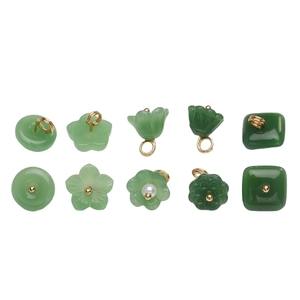 DIY jewelry kit with 10 green faux jade pendants in lotus and flower shapes for hair accessories