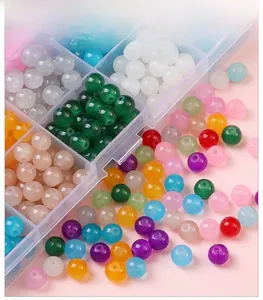 Colorful 6mm 8mm imitation jade beads set in storage box for DIY jewelry making