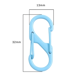 Light blue 32mm S-shaped alloy carabiner with double spring gates for DIY keychains