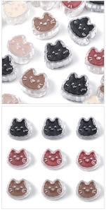 Macro shot of 3D acrylic cat-shaped beads in multiple colors for DIY jewelry making