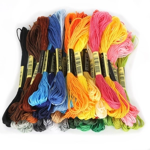 Colorful cotton embroidery thread set with multi-color skeins and barcode labels