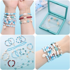 DIY ocean theme jewelry kit with sea turtle shells and colorful clay beads for bracelets