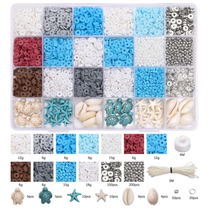 Detailed DIY ocean jewelry kit components with colorful clay beads and shell charms