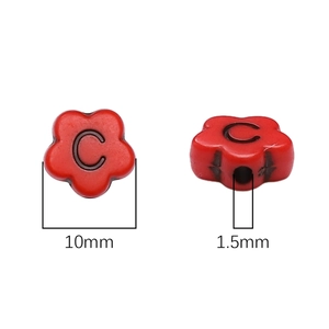 Perles fleurs de prunier acrylique rouge de 10mm avec lettre C pour bijoux DIY