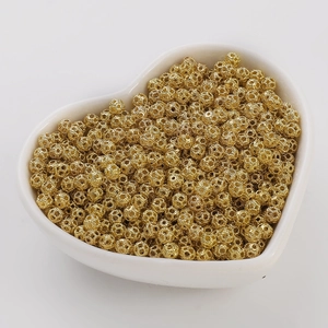 14K gold plated hollow floral beads in a heart dish for DIY jewelry making accessories