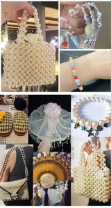 Sac à main en perles fait main et bracelets de perles colorés avec breloques fleurs
