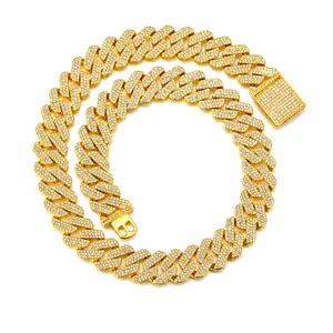 Hip Hop Iced Out Cuban Link Chain Necklace Zinc Alloy Zirconia Rhombus Triple Row Drill Heavy Jewelry For Men Women