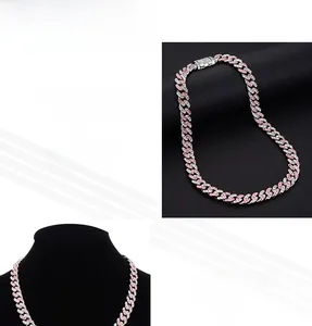 Detail of hiphop Cuban link chain with pink and clear crystals and square clasp