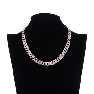 Hip Hop Iced Out Cuban Link Chain Necklace Bracelet Pink White Rhinestones Alloy Streetwear Fashion Jewelry For Men Women