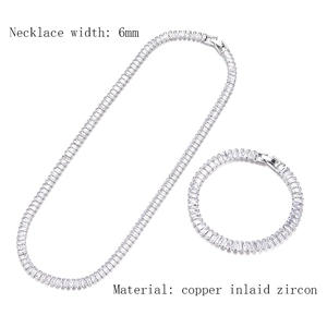 Silver rectangular zircon pavé cuban link necklace and bracelet set in 6mm copper