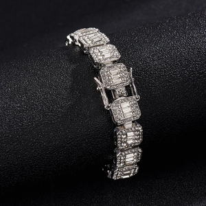 Bracelet cubain 12mm style hip hop en argent avec pierres de zircone carrées