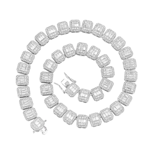 Collier Bracelet à Maillons Carrés Hip Hop Iced Out Baguette Zirconia en Alliage de Zinc Or Argent Bijoux pour Hommes Femmes Fête
