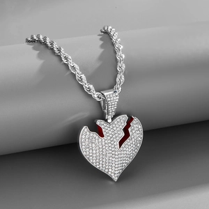 Collana con Ciondolo Cuore Infranto 3D Hip Hop per Uomo Donna Gioielli in Lega Intarsiati con Strass con Catena a Corda