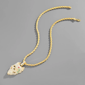 Pendentif crâne hip-hop glacé avec rose rouge et chaîne corde dorée pour hommes