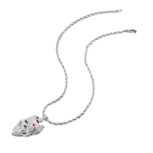 Pendentif tête de loup hip hop serti de diamants avec rose rouge et chaîne argentée