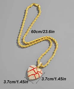 Detail of hip hop iced out broken heart pendant with dimensions and 60cm gold chain