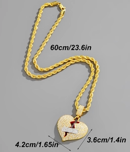 Collier hip hop avec pendentif cœur brisé glacé et dimensions détaillées en centimètres
