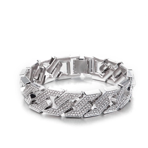Silver iced out Cuban link chain bracelet with micro pavé rhinestones for women