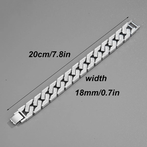 Silver iced out Cuban link chain bracelet 18mm width with sparkling crystals 20cm