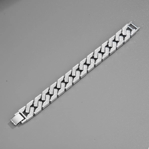Silver tone iced-out cuban link bracelet with sparkling rhinestones in hip-hop style