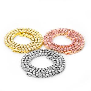 Detailed view of luxury 6mm heart tennis necklaces in gold, rose gold and silver finishes