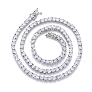 Macro shot of 4mm tennis chain showing round cubic zirconia stones in four-prong settings
