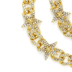 Hip hop gold Cuban chain necklace with iced-out star pendants and pave crystals