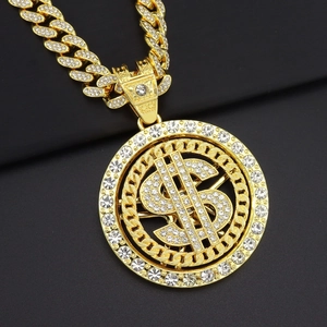 Collana con Ciondolo Simbolo del Dollaro Rotante Hip Hop in Lega con Strass Segno del Dollaro Gioielli di Moda per Uomo Donna