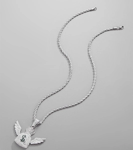 Detail of hip-hop rope chain and money bag pendant with dollar sign and diamonds