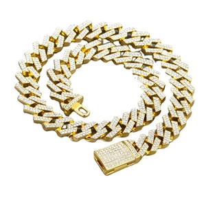 Collier chaîne Cuban Link hip hop doré serti de cristaux brillants pour homme