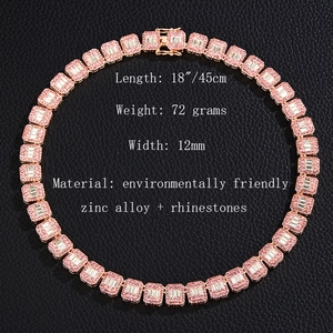 12mm Roségoldene Panzerkette mit rosa und weißen Strasssteinen 45cm Länge