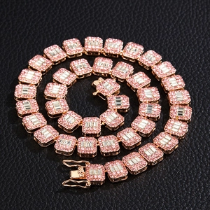 Hip Hop Legierung Strass Panzerkette Halskette Roségold Rosa Weiß Bling Kette Für Herren Damen Iced Out Schmuck