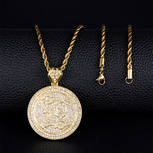 Collana Hip Hop con Pendente Rotondo Numero 69 in Lega e Strass Placcato Oro Argento Catena a Corda Tennis Gioielli