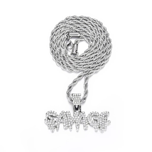 Collana a corda d'argento Hip Hop e ciondolo SAVAGE con design a goccia ghiacciata