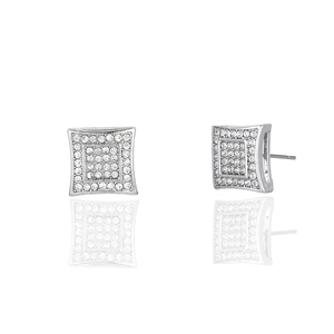 Square Alloy Micro Pave Rhinestone Stud Earrings For Women Hip Hop Style Minimalist Geometric Silver Tone Earrings Jewelry