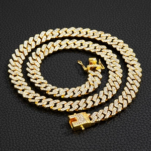 Collana Catena Cubana con Strass Hip Hop per Uomo e Donna Lega Iced Out Oro Argento Gioielli Stile Punk
