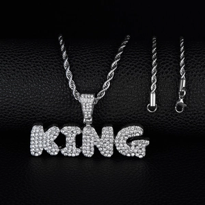 Iced Out King Buchstabe Anhänger Halskette Hip Hop Schmuck Für Herren Damen Strass Legierung Anhänger Mit Kette