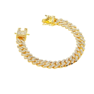 Bracciale cubano da uomo 12mm dorato in stile hip-hop con pavé di diamanti zirconi