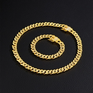Luxus Gold 11mm Cuban Link Halskette und Armband Set mit funkelnden Kristallen besetzt