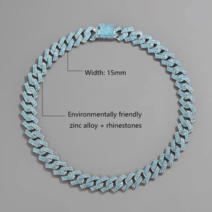 Collana cubana da 15mm in argento con strass blu chiaro in lega di zinco ecologica