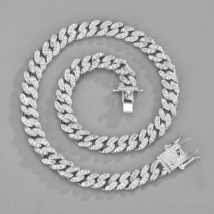 Collier Miami Cuban Link Iced Out en Alliage Strass pour Hommes Femmes Bijoux Hip Hop Or Argent Or Rose Punk Streetwear Collier