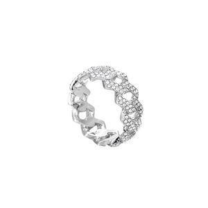 Bague style hip-hop gourmette argentée avec sertissage de diamants pavé et design lourd