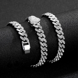 Iced out 9mm heart buckle Cuban link chain necklace with sparkling crystals for men