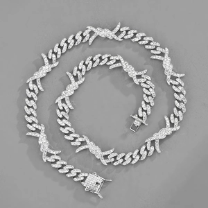 Hip Hop Thorn Flame Cuban Link Κολιέ από Κράμα Με Στρας Iced Out Αλυσίδα Κοσμήματα Για Άνδρες Γυναίκες Streetwear Αξεσουάρ