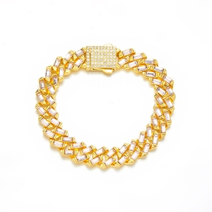 Hip hop 12mm gouden Cubaanse schakelketting met baguette en ronde strass steentjes