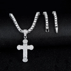 Iced Out Kreuz Anhänger Halskette Legierung Strass Tennis Kette Hip Hop Street Style Schmuck Für Herren Damen Party Schmuck