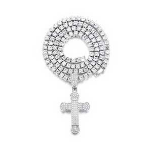 Hip-Hop Silberne Kreuz-Anhänger Kette mit vollbesetzter Tennis-Kette Schmuck-Set